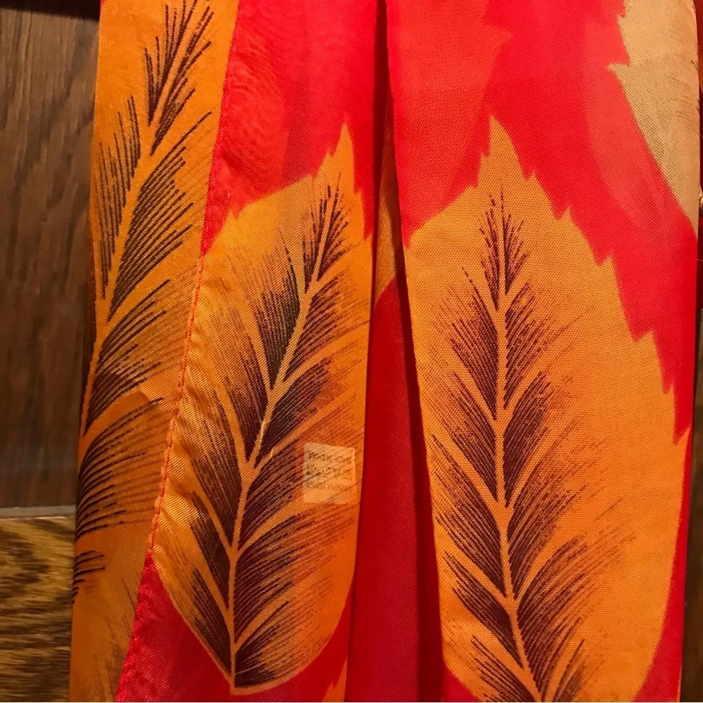 New Leaf motif scarf red and orange Chiffon - Picture 4 of 6